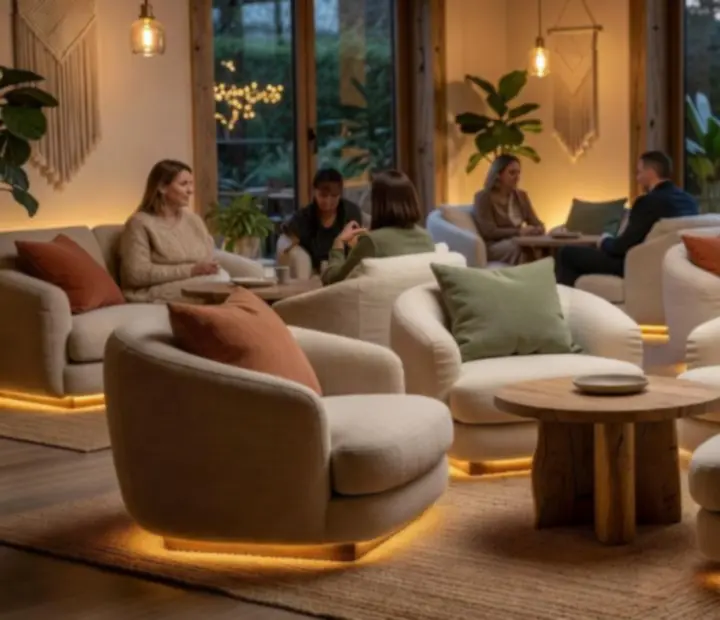 Lounge i strefa relaksu z miękkim światłem i wygodnymi fotelami w Nocavelasto